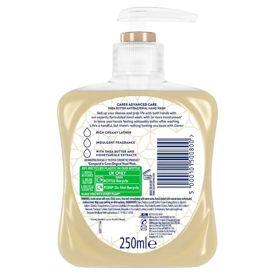 Carex Advanced Care Shea Butter Antibacterial Hand Wash 250ml and 500ml