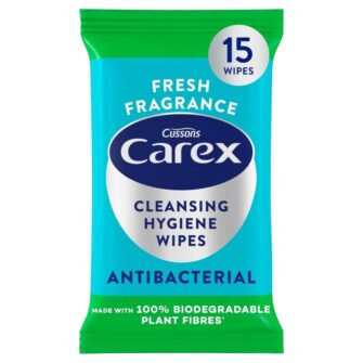 Carex Cleansing Hygiene Wipes Antibacterial Biodegradable Fibre 15 Wipes